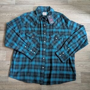 Levi's Women's Western Relaxed Blue Green Plaid Shirt Size Large